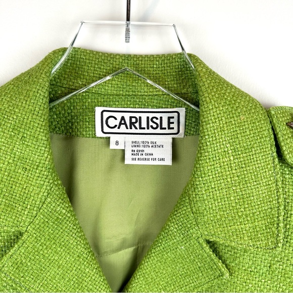 Carlisle Vintage Green 100% Silk Tweed Lined Jacket with Rhinestone Buttons - Picture 3 of 10